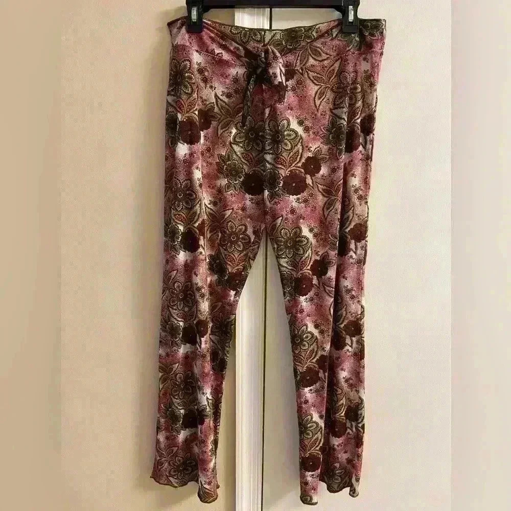 Becca beach cover up pants floral straight leg semi sheer tie waist Medium
